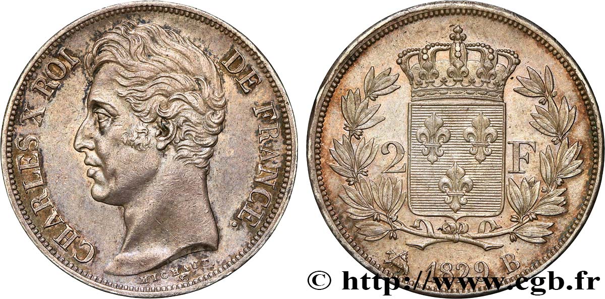 2 francs Charles X 1829 Rouen F.258/50 AU58 