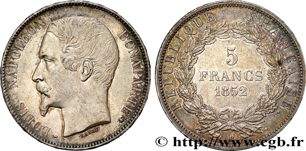 5 francs Louis-Napoléon 1852 Strasbourg F.329/3 fVZ 