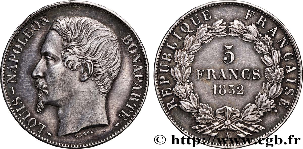 5 francs Louis-Napoléon, 2ème type 1852 Paris F.329/2 EBC 