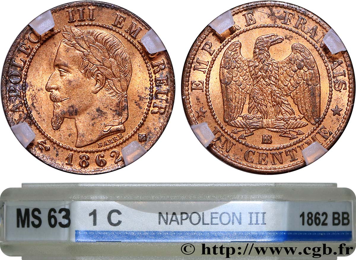 Un centime Napoléon III, tête laurée, petit BB 1862 Strasbourg F.103/5 SPL63 GENI