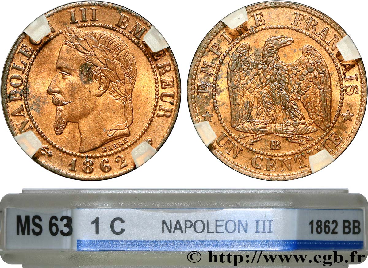 Un centime Napoléon III, tête laurée, petit BB 1862 Strasbourg F.103/5 fST63 GENI