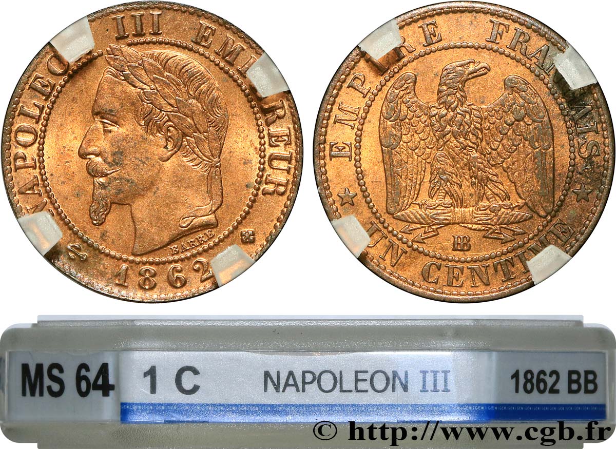 Un centime Napoléon III, tête laurée, petit BB 1862 Strasbourg F.103/5 fST64 GENI