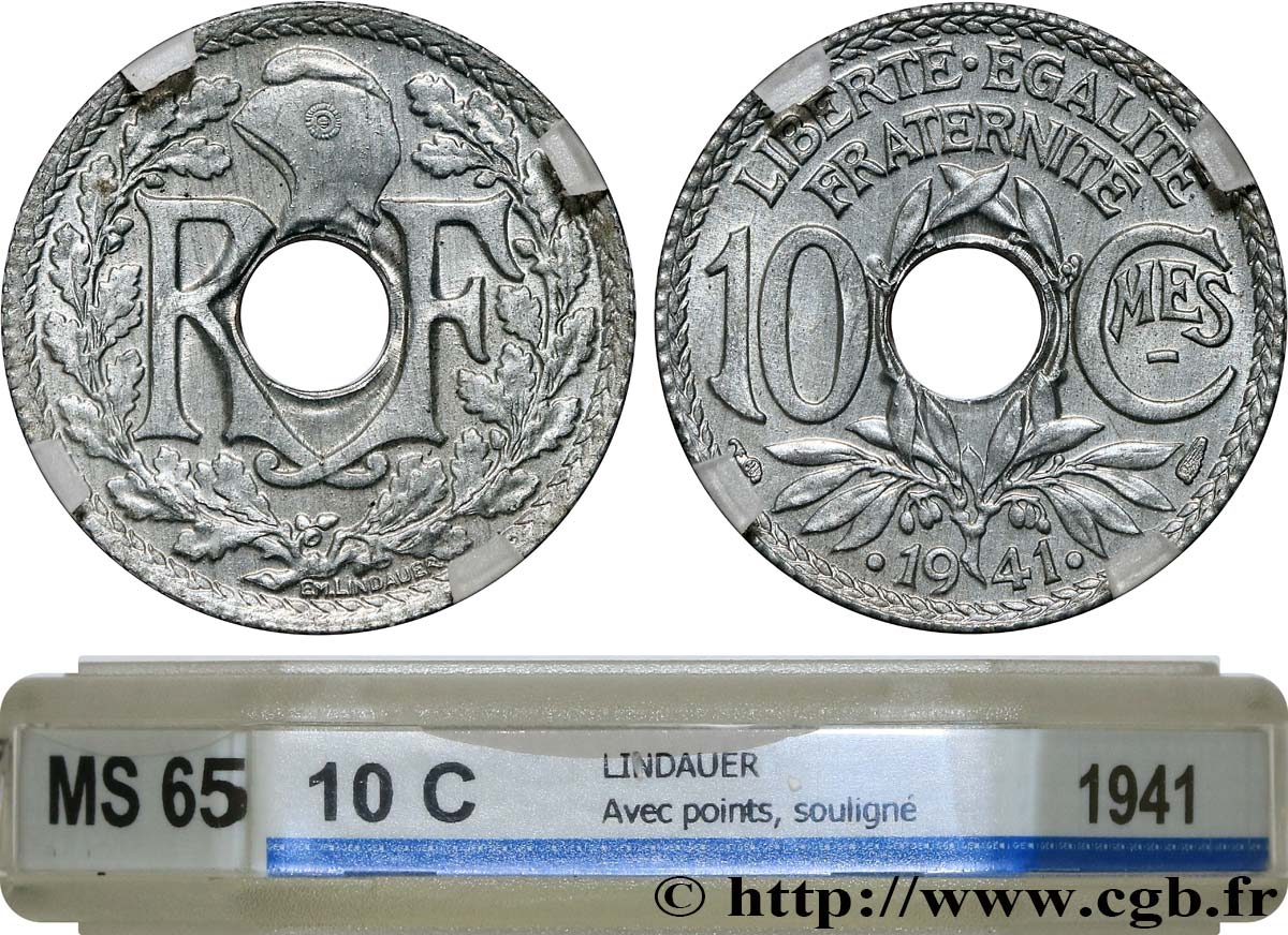 10 centimes Lindauer en zinc, Cmes souligné et millésime avec points 1941  F.140/2 FDC65 GENI