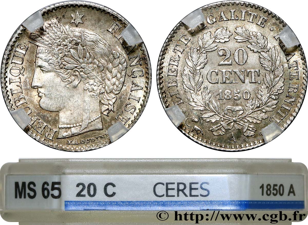 20 centimes Cérès, IIe République 1850 Paris F.146/3 FDC65 GENI