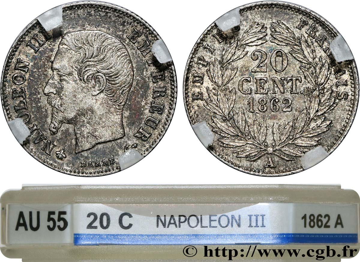 20 centimes Napoléon III, tête nue 1862 Paris F.148/17 AU55 GENI