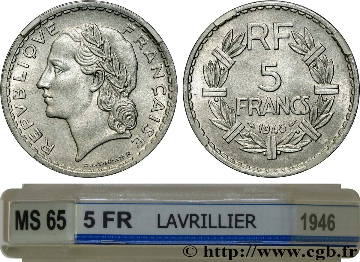 5 francs Lavrillier, aluminium 1946  F.339/6 ST65 GENI