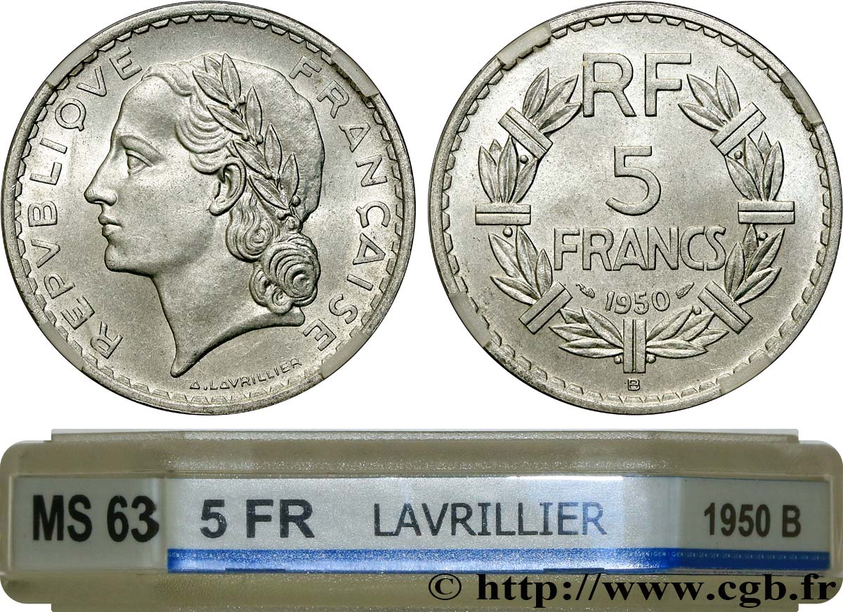 5 francs Lavrillier, aluminium 1950 Beaumont-Le-Roger F.339/21 SC63 GENI