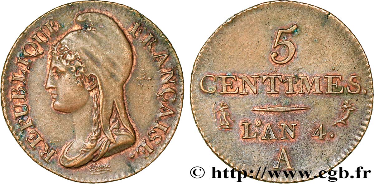 5 centimes Dupré, petit module 1796 Paris F.113/1 SPL62 