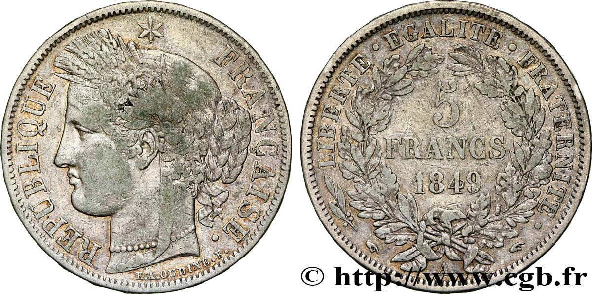 5 francs Cérès, IIe République, Main/Main 1849 Paris F.327/2 fSS 