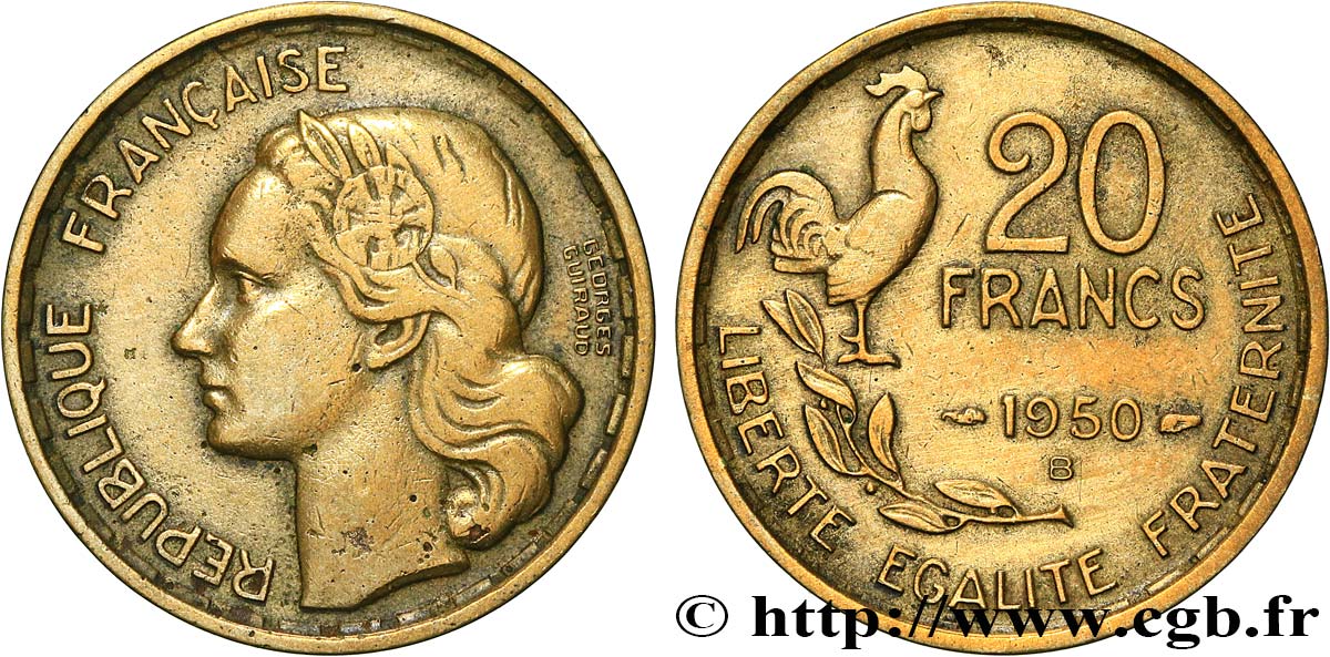 20 francs Georges Guiraud, 4 faucilles 1950 Beaumont-Le-Roger F.401/3 fSS 