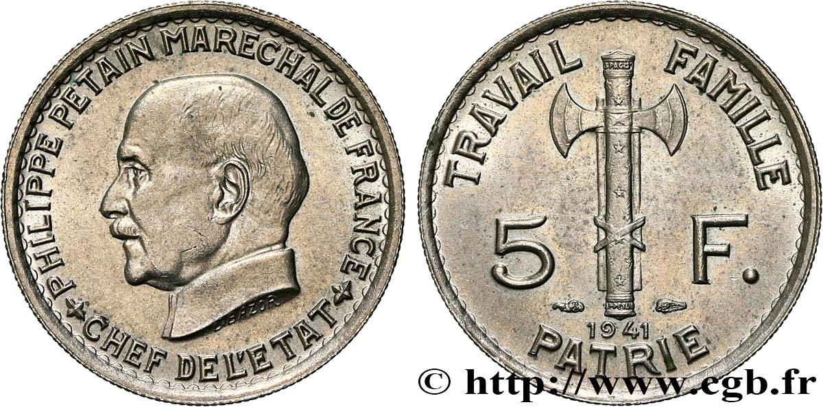 5 francs Pétain  1941  F.338/2 SUP62 