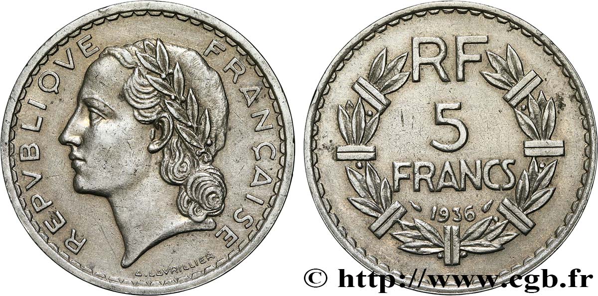 5 francs Lavrillier, nickel 1936  F.336/5 TTB+ 