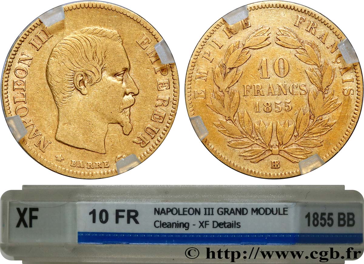 10 francs or Napoléon III, tête nue 1855 Strasbourg F.506/2 SS GENI