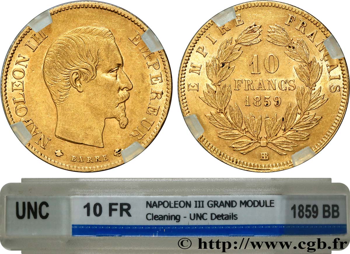 10 francs or Napoléon III, tête nue 1859 Strasbourg F.506/8 SUP+ GENI