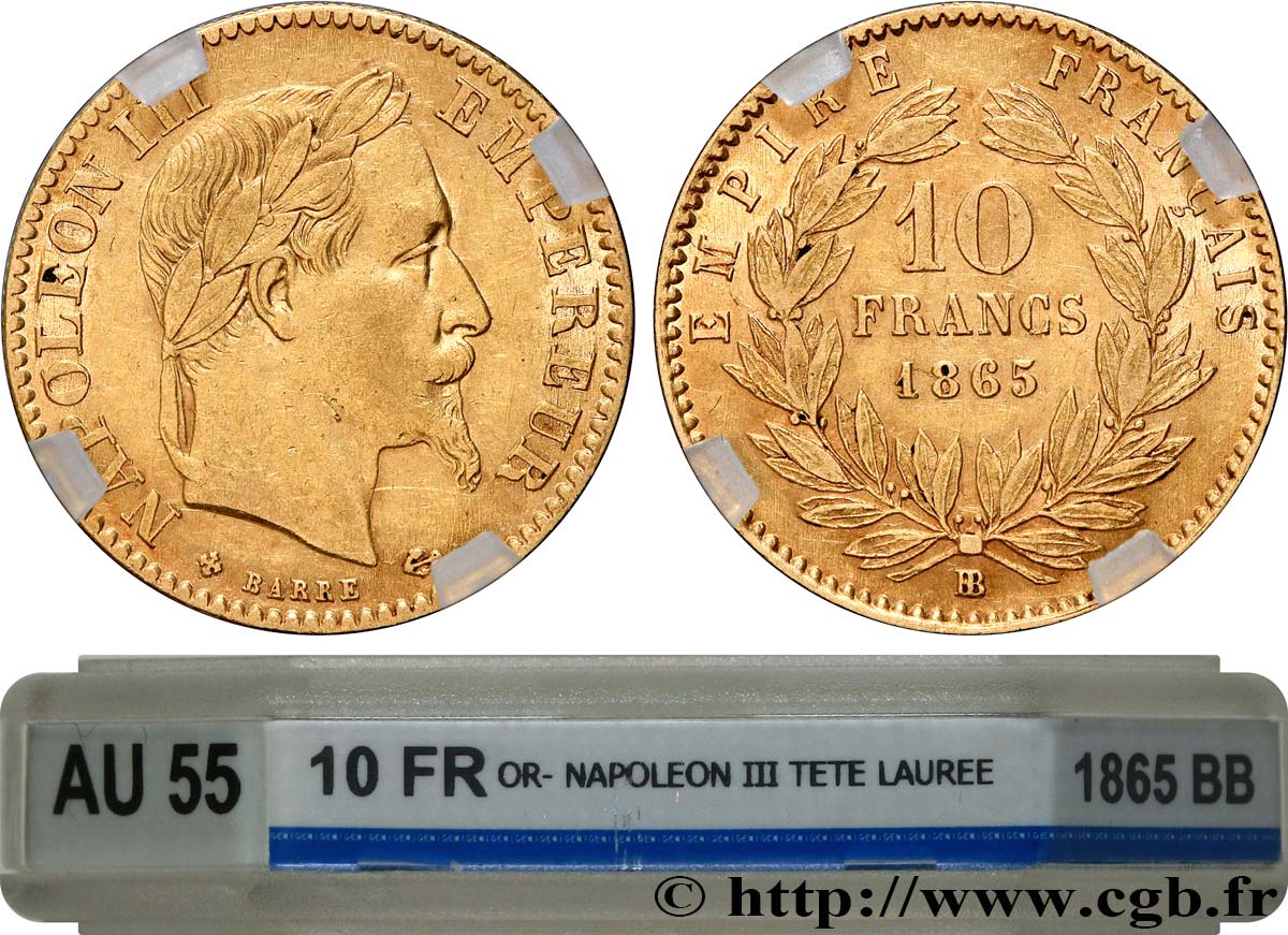 10 francs or Napoléon III, tête laurée 1865 Strasbourg F.507A/10 SUP55 GENI