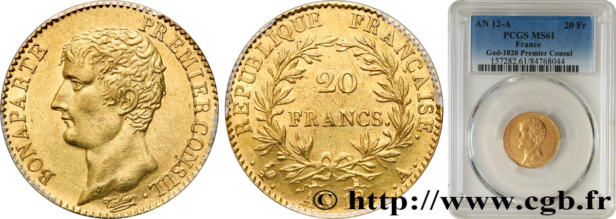 20 francs or Bonaparte Premier Consul 1804 Paris F.510/2 SPL61 PCGS