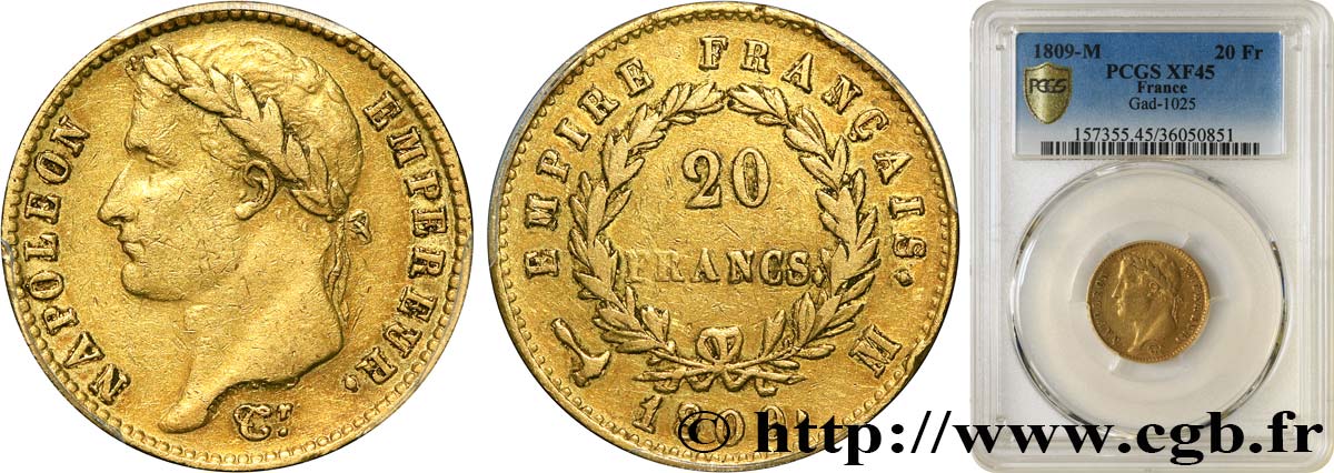 20 francs or Napoléon, tête laurée, Empire français 1809 Toulouse F.516/5 XF45 PCGS