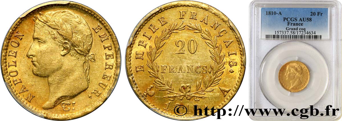 20 francs or Napoléon tête laurée, Empire français 1810 Paris F.516/8 VZ58 PCGS