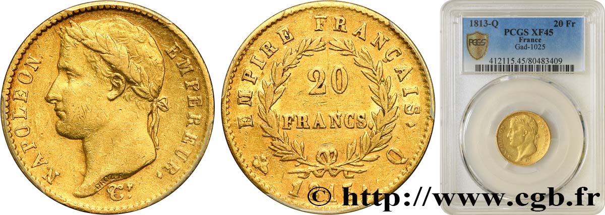 20 francs or Napoléon tête laurée, Empire français 1813 Perpignan F.516/34 BB45 PCGS