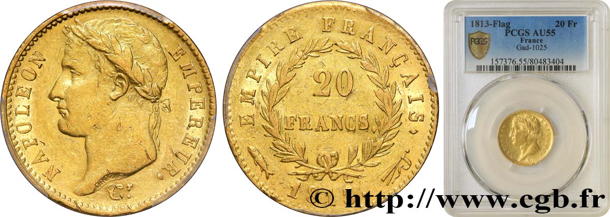 20 francs or Napoléon tête laurée, Empire français 1813 Utrecht F.516/37 VZ55 PCGS