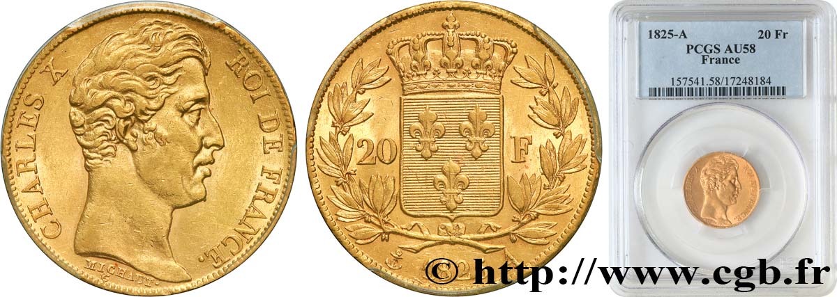20 francs or Charles X 1825 Paris F.520/1 AU58 PCGS
