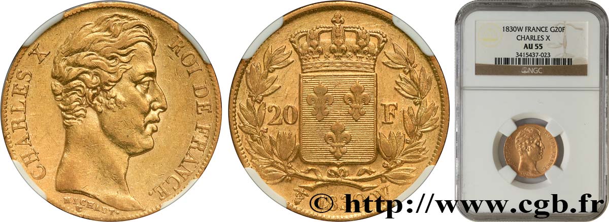 20 francs or Charles X 1830 Lille F.521/7 SPL55 NGC