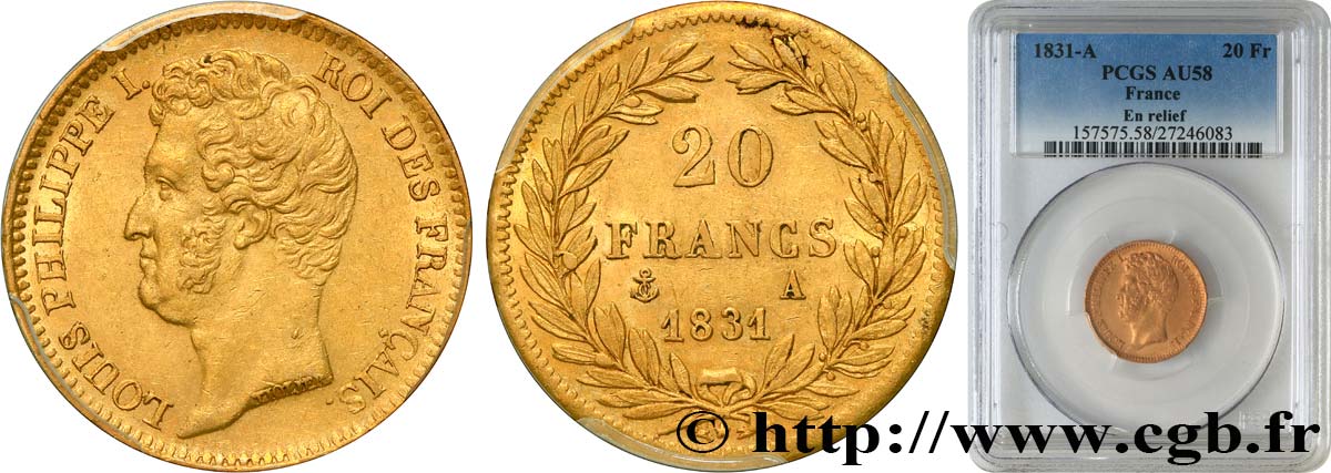 20 francs or Louis-Philippe, Tiolier, tranche inscrite en relief 1831 Paris F.525/2 SPL58 PCGS