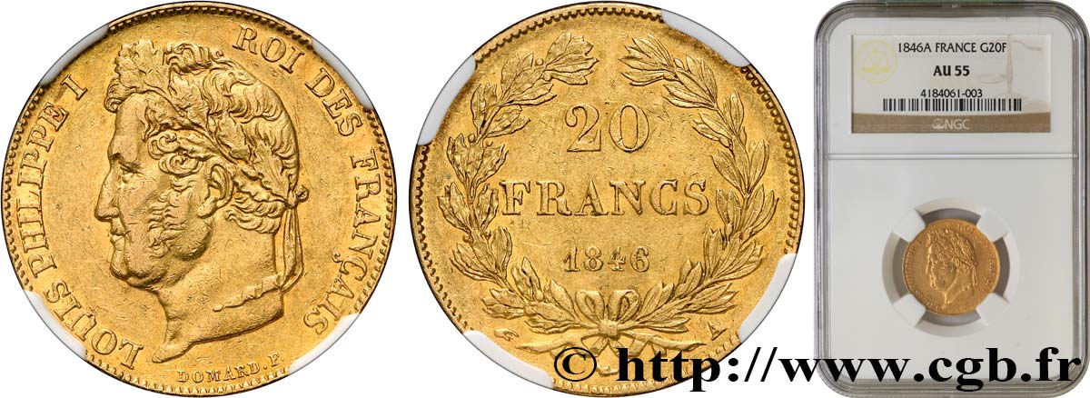 20 francs or Louis-Philippe, Domard 1846 Paris F.527/35 VZ55 NGC