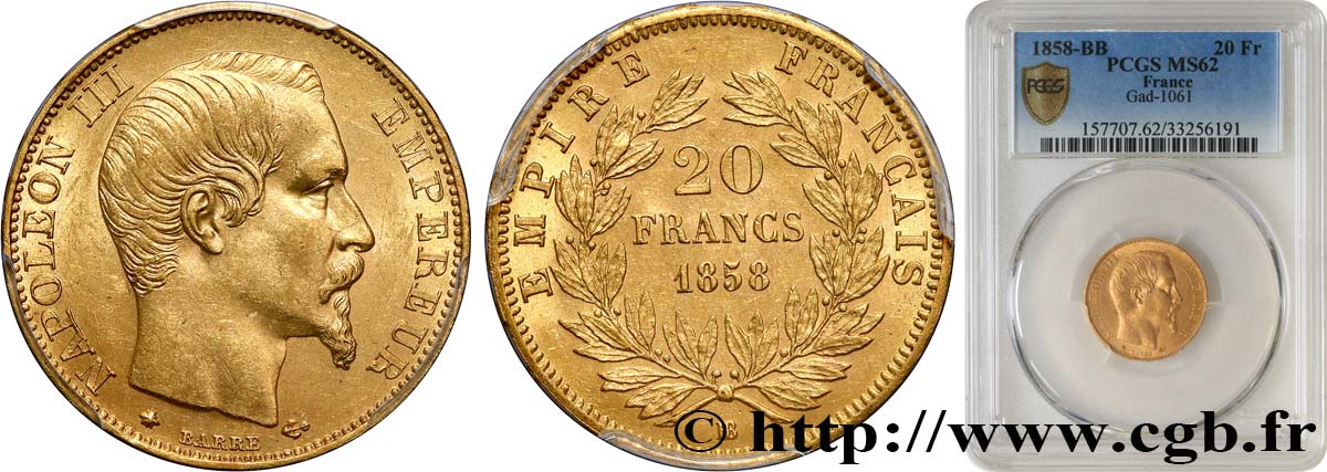 20 francs or Napoléon III, tête nue 1858 Strasbourg F.531/14 VZ62 PCGS