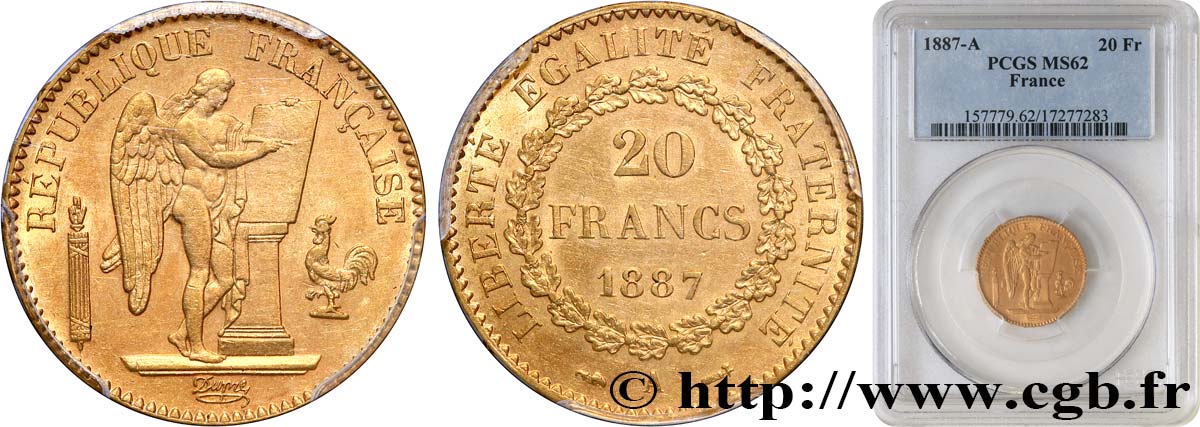 20 francs or Génie, Troisième République 1887 Paris F.533/10 VZ62 PCGS