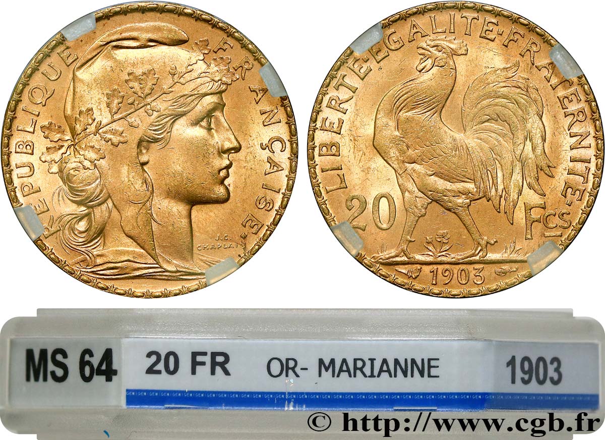 20 francs or Coq, Dieu protège la France 1903 Paris F.534/8 fST64 GENI