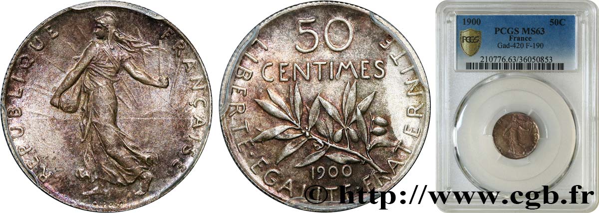 50 centimes Semeuse 1900 Paris F.190/6 fST63 PCGS