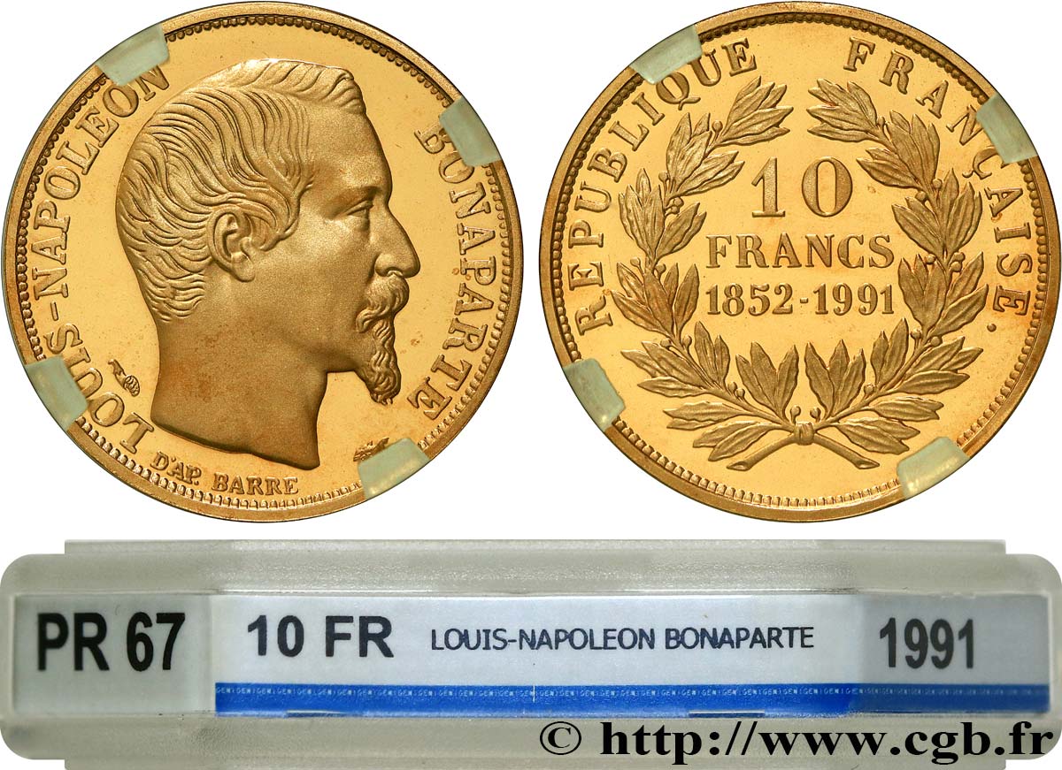 Belle Épreuve Or 10 francs “Napoléon” 1991  F5.  MS67 GENI