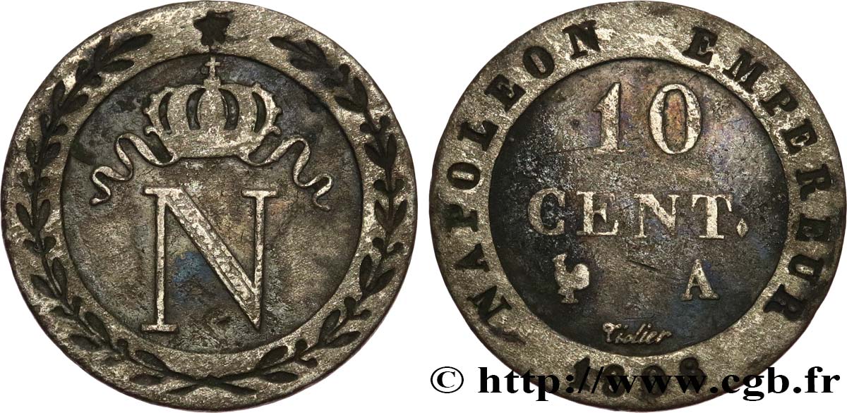 10 cent. à l N couronnée 1808 Paris F.130/2 BC+ 