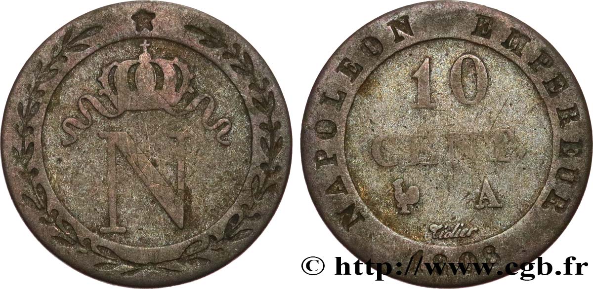 10 cent. à l N couronnée 1808 Paris F.130/2 TB20 