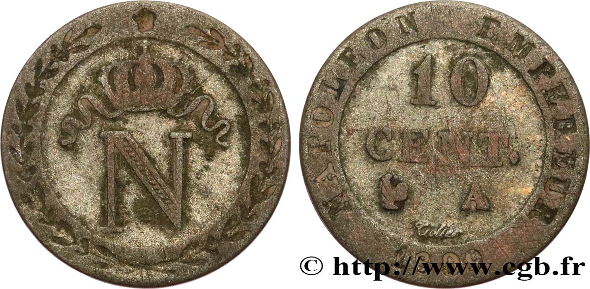 10 cent. à l&nbsp;N couronnée 1809 Paris F.130/10 VF 
