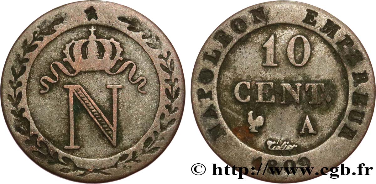 10 cent. à l&nbsp;N couronnée 1809 Paris F.130/10 TB35 