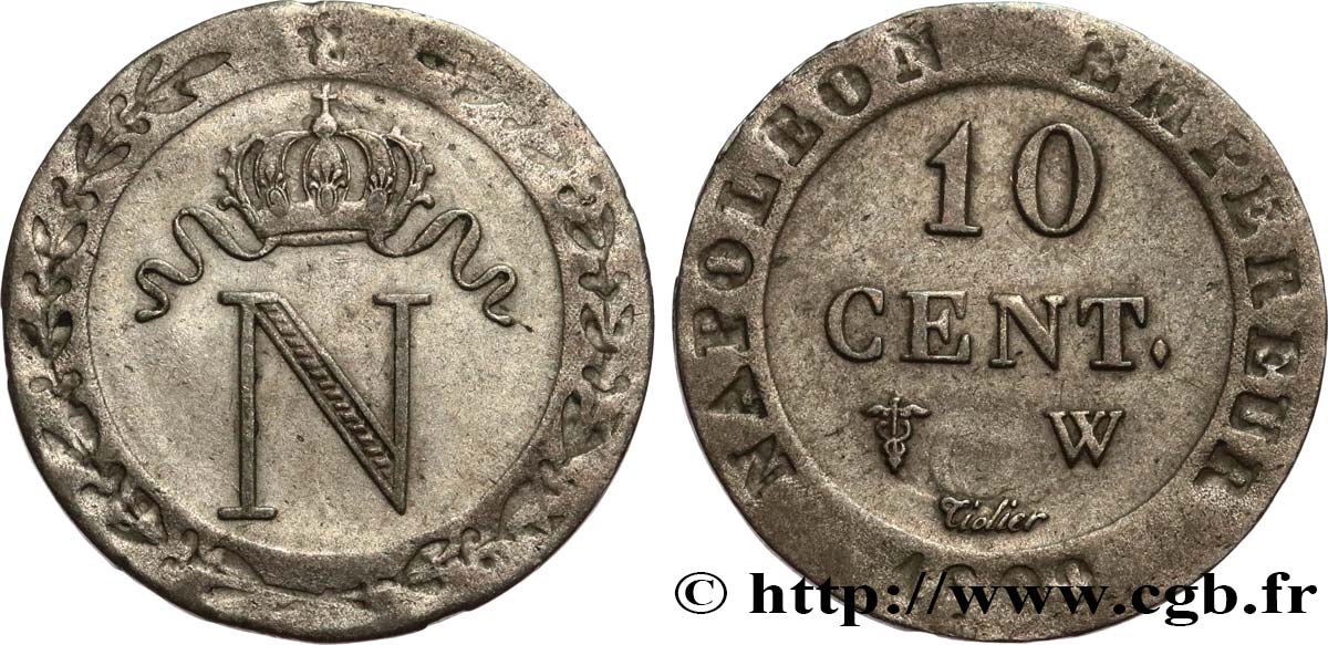 10 cent. à l&nbsp;N couronnée 1809 Lille F.130/19 SS50 