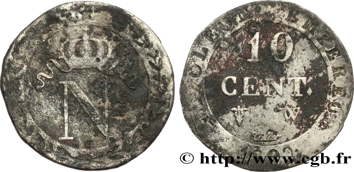 10 cent. à l&nbsp;N couronnée 1809 Lille F.130/19 VG 