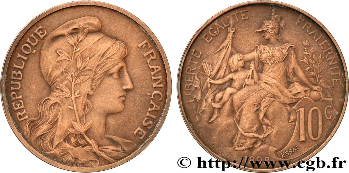 Essai de 10 centimes Daniel-Dupuis en bronze, flan mat 1898 Paris F.136/3 SC63 