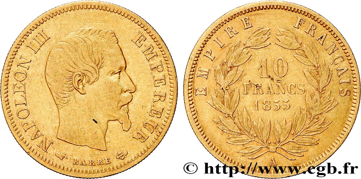 10 francs or Napoléon III, tête nue 1855 Paris F.506/1 TB 