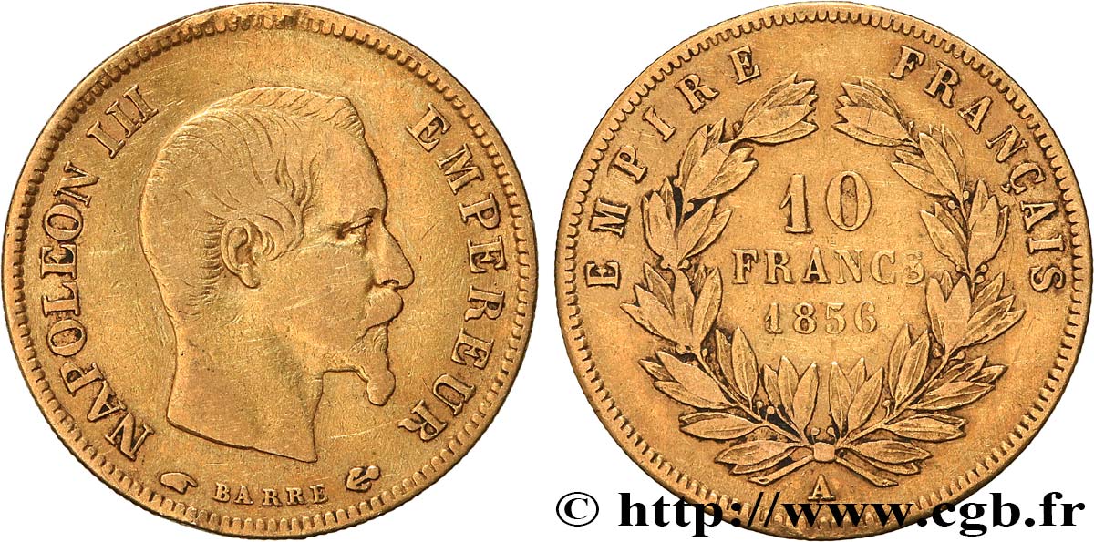 10 francs or Napoléon III, tête nue 1856 Paris F.506/3 BC 
