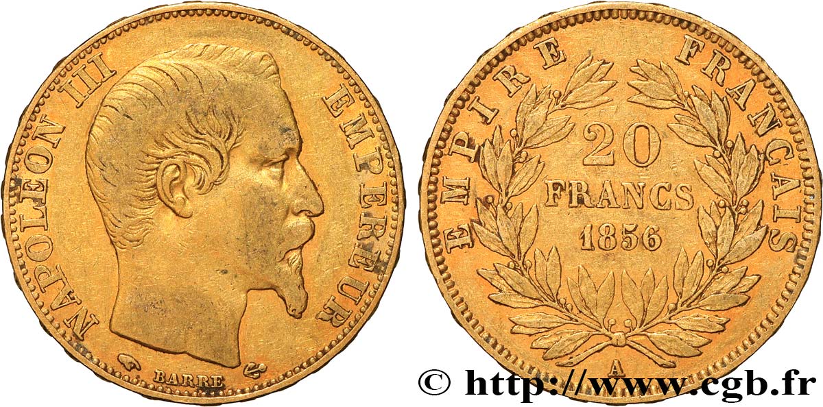 20 francs or Napoléon III, tête nue 1856 Paris F.531/9 VF 