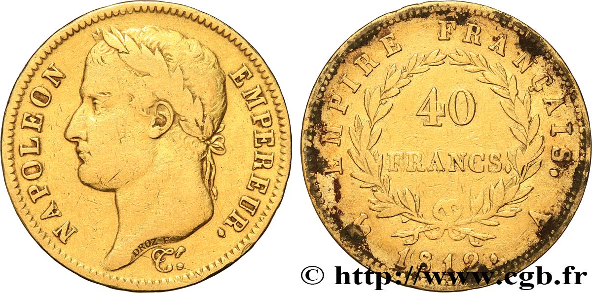 40 francs or Napoléon tête laurée, Empire français 1812 Paris F.541/9 BC 