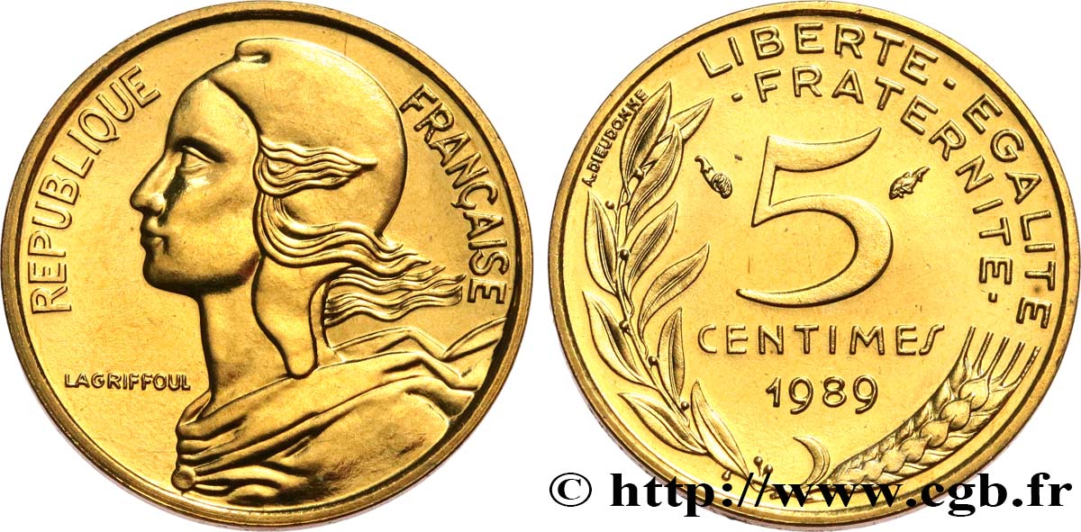 5 centimes Marianne, Brillant Universel 1989 Pessac F.125/25 FDC 