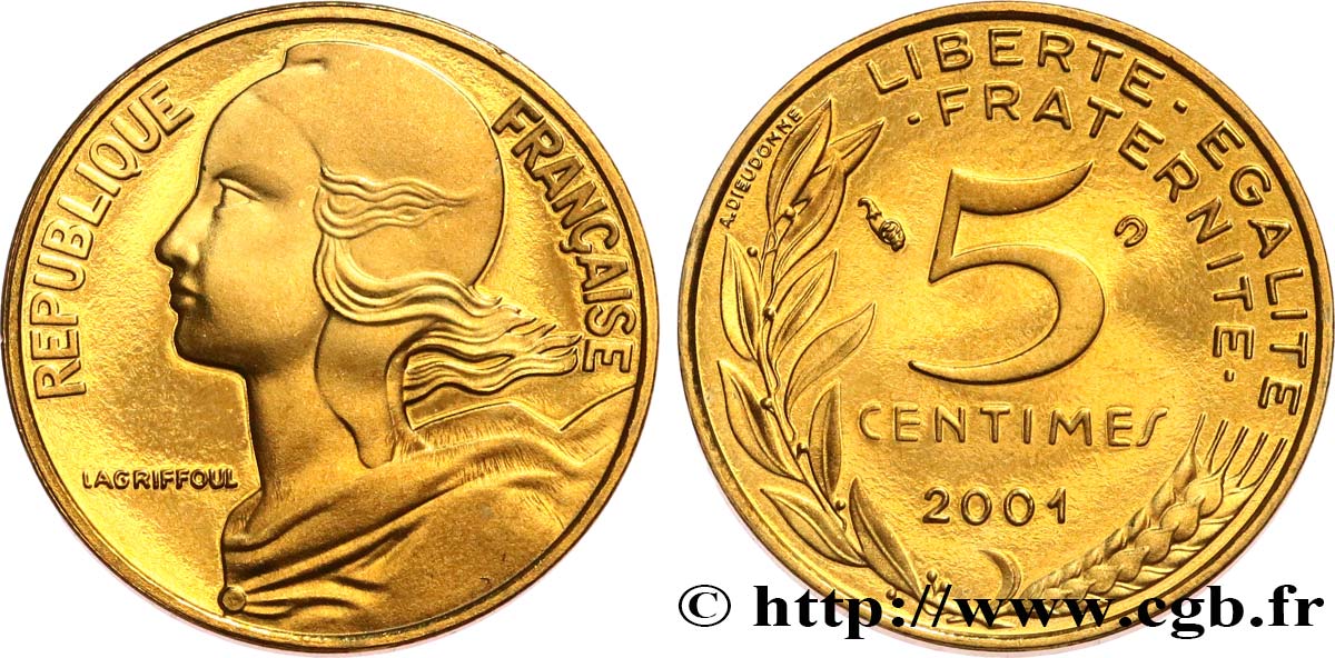 5 centimes Marianne, BE (Belle Épreuve) 2001 Pessac F.125/45 var. FDC 