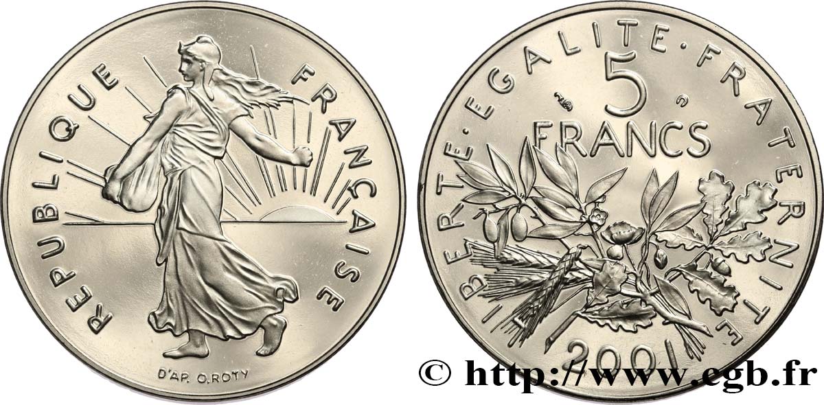 5 francs Semeuse, nickel, BE (Belle Épreuve) 2001 Pessac F.341/37 var. ST 