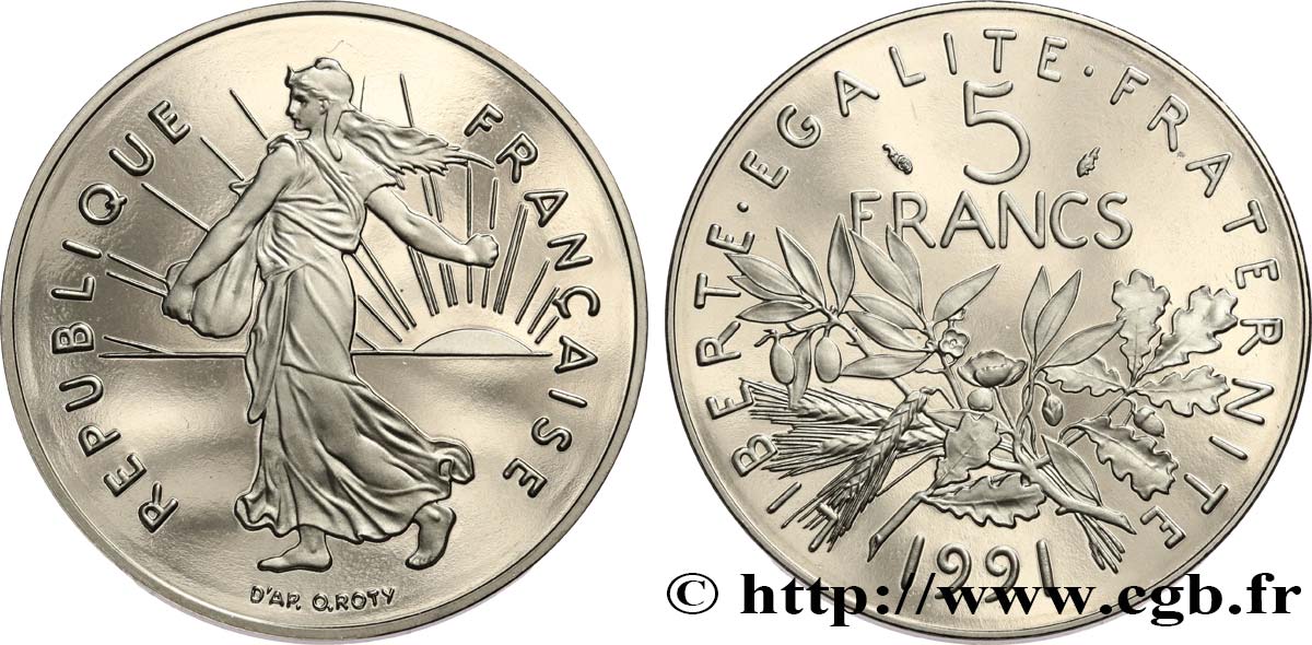 5 francs Semeuse, nickel, BE (Belle Épreuve) 1991 Pessac F.341/23 var. ST 
