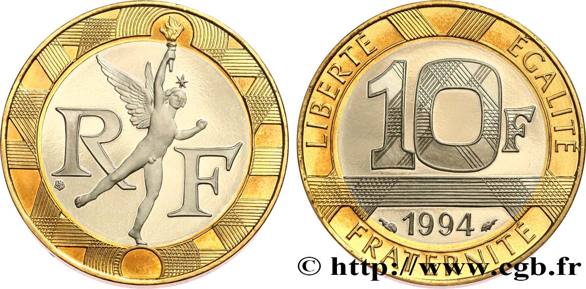 10 francs Génie de la Bastille, Belle Épreuve 1994 Pessac F.375/11 var. ST 