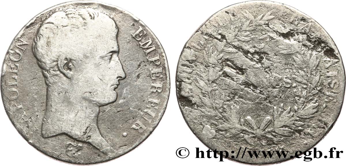 5 francs Napoléon Empereur, Calendrier révolutionnaire 1805 Turin F.303/17 q.B 
